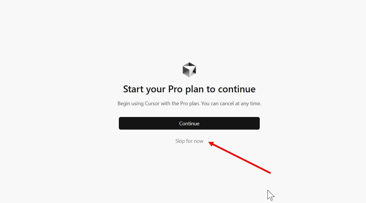 Экран «Start your Pro plan to continue»