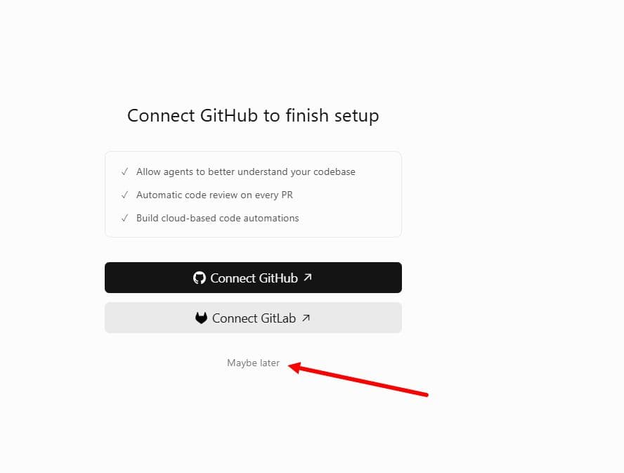 Экран «Connect GitHub to finish setup»