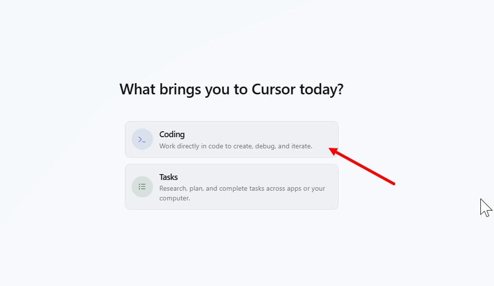 Экран «What brings you to Cursor today?»