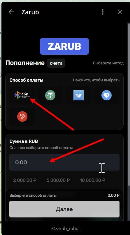 Выбор способа оплаты — СБП